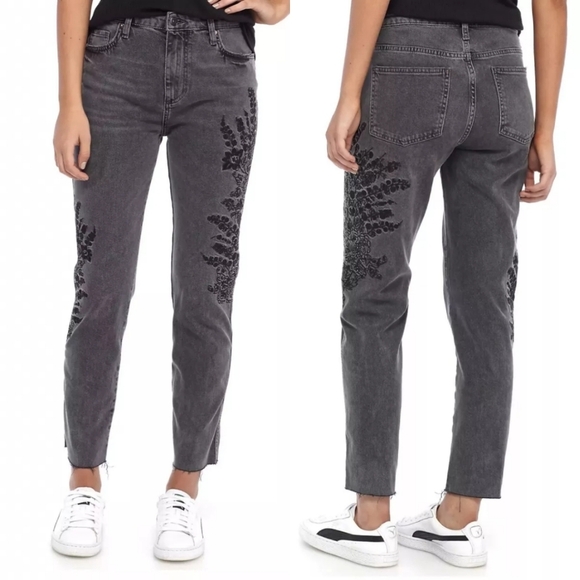 We The Free faded black floral embroidered raw hem jeans size 25​ - Picture 1 of 15